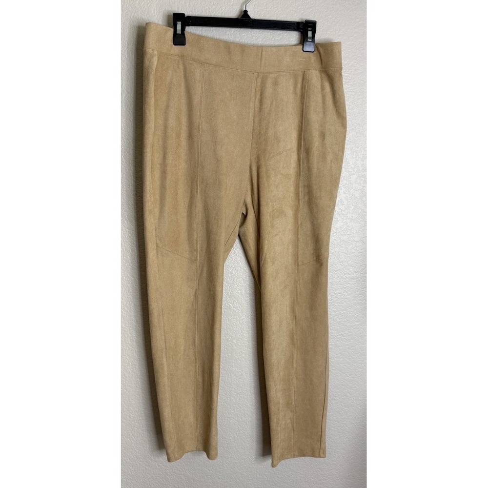 Chicos Womens Zenergy 2 US Large Tan Slim Ankle Pants Faux Suede Preppy Career